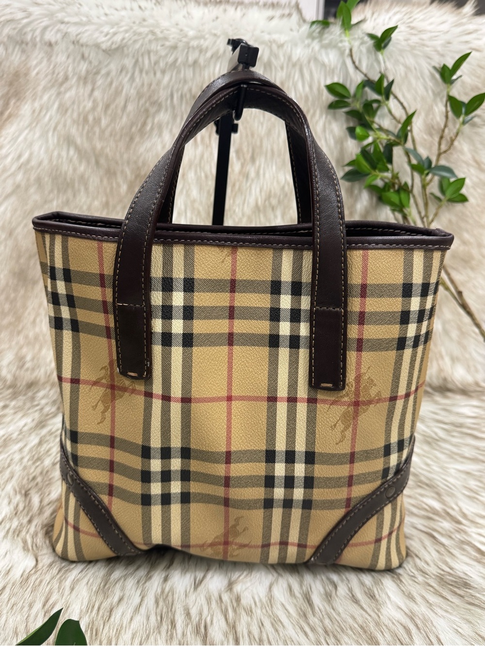 VINTAGE Burberry London Brown Leather Mini Tote Bag